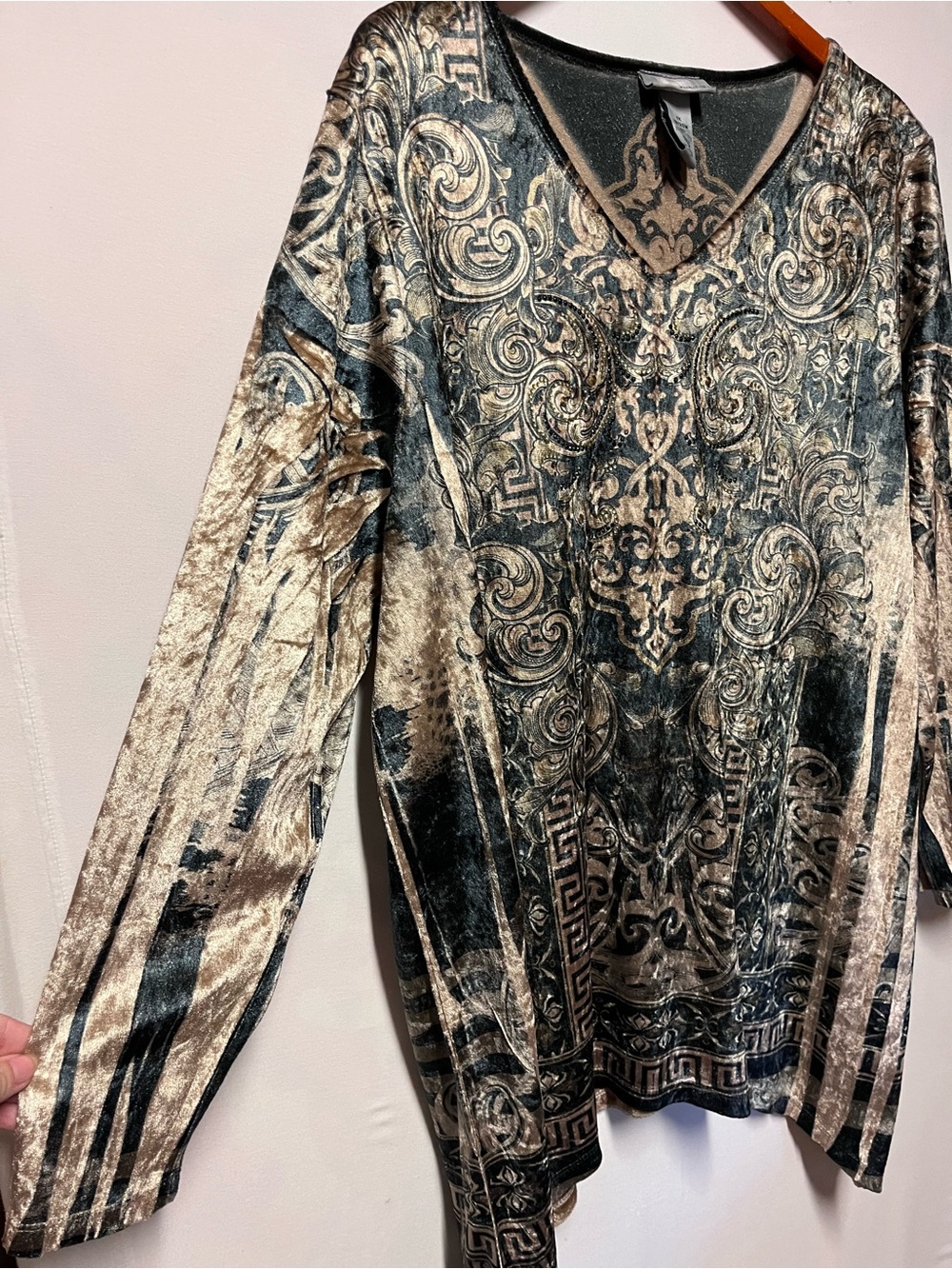 Catherines 1X Y2K Velvet Baroque Tunic Top Rhinestone Whimsigoth Dark Boho 18 20 - Picture 3 of 11